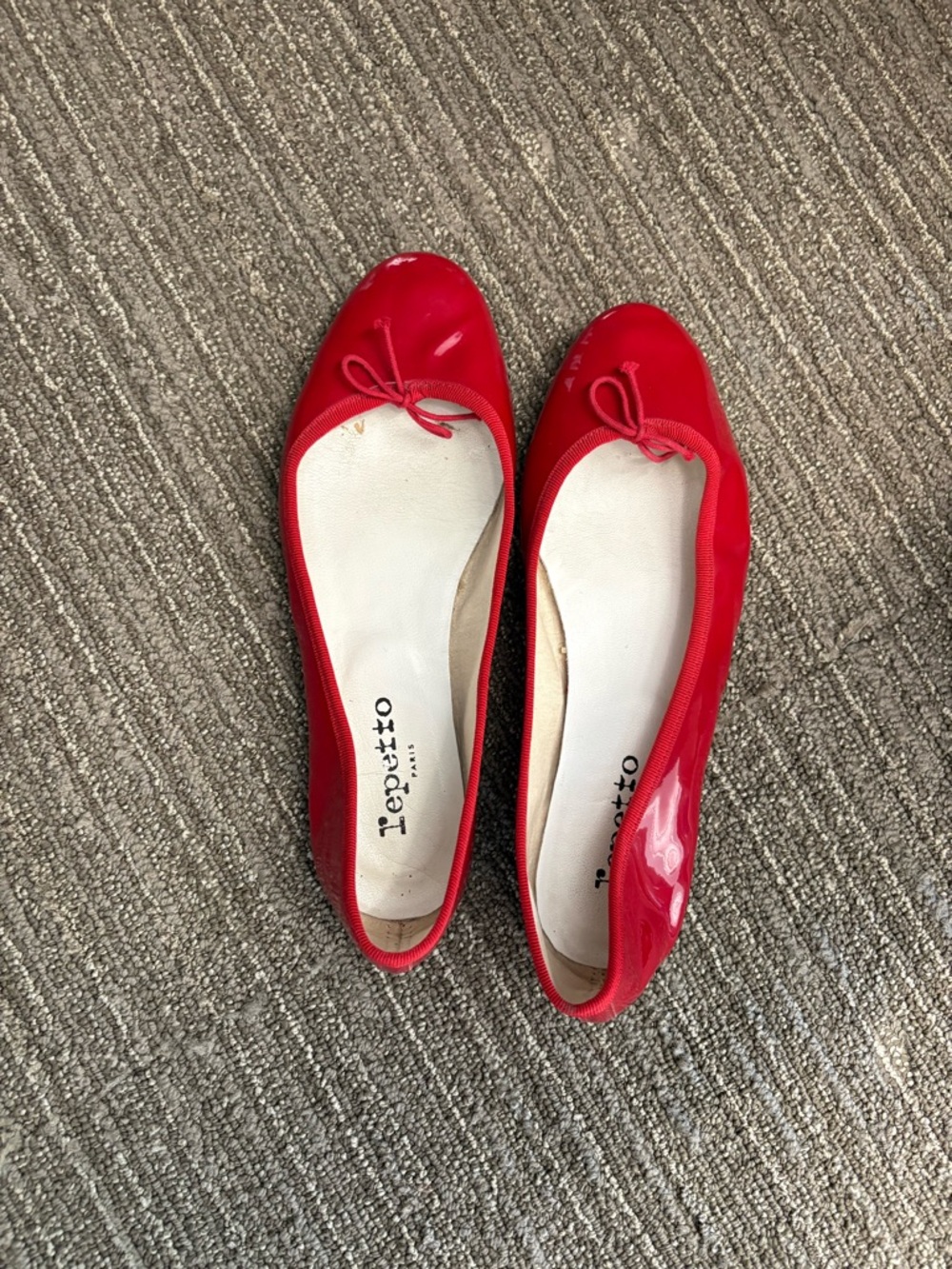 Repetto Bright Red Patent Ballet Flats with Bow